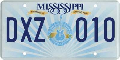 MS license plate DXZ010
