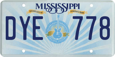 MS license plate DYE778