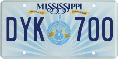 MS license plate DYK700