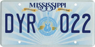 MS license plate DYR022