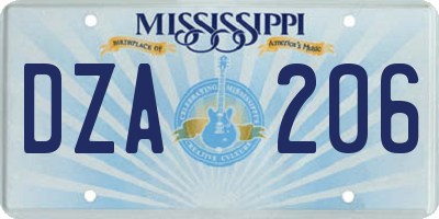 MS license plate DZA206