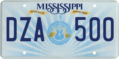 MS license plate DZA500