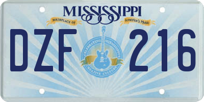 MS license plate DZF216