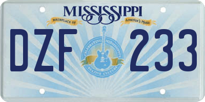 MS license plate DZF233