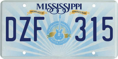 MS license plate DZF315