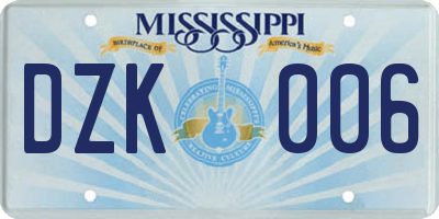 MS license plate DZK006
