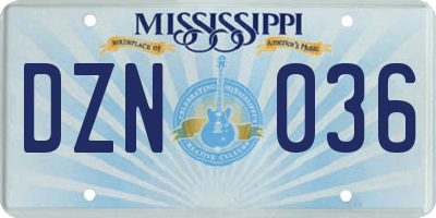 MS license plate DZN036