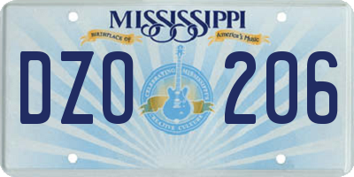 MS license plate DZO206