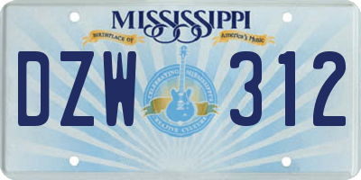 MS license plate DZW312