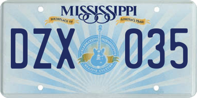 MS license plate DZX035