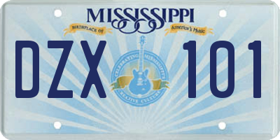 MS license plate DZX101