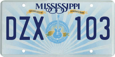 MS license plate DZX103