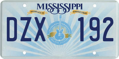 MS license plate DZX192