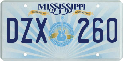 MS license plate DZX260
