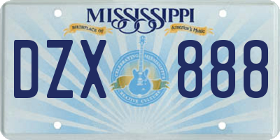 MS license plate DZX888