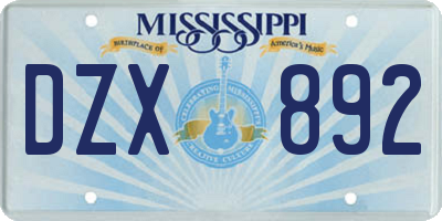 MS license plate DZX892