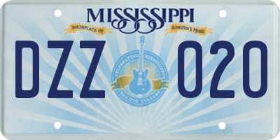 MS license plate DZZ020