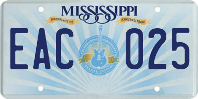 MS license plate EAC025