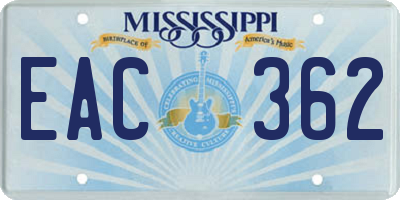 MS license plate EAC362