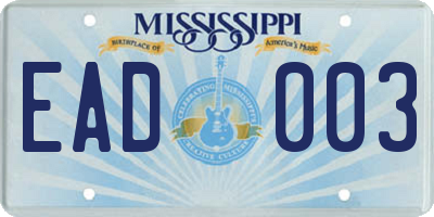 MS license plate EAD003