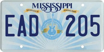 MS license plate EAD205