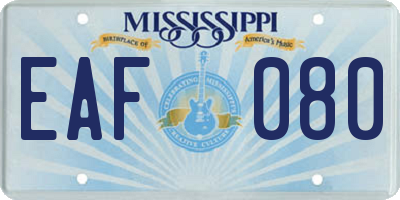 MS license plate EAF080