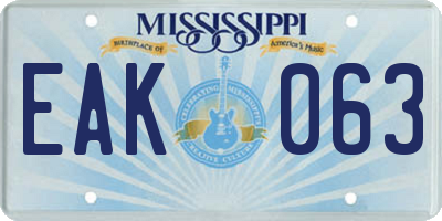 MS license plate EAK063