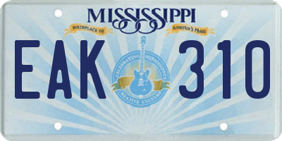 MS license plate EAK310