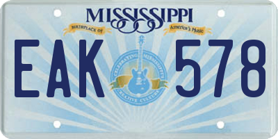 MS license plate EAK578