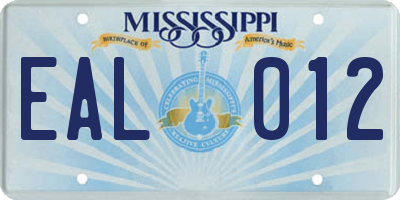 MS license plate EAL012