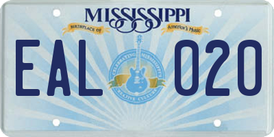 MS license plate EAL020