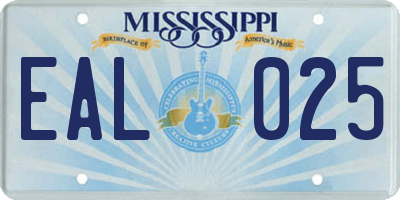 MS license plate EAL025