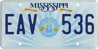 MS license plate EAV536