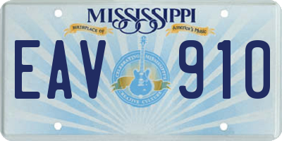 MS license plate EAV910