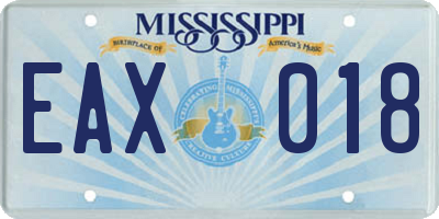 MS license plate EAX018