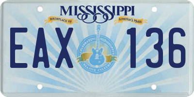 MS license plate EAX136