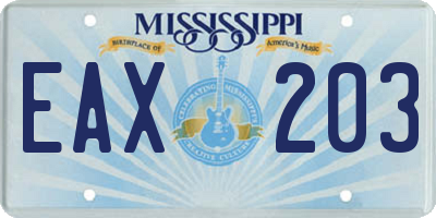 MS license plate EAX203