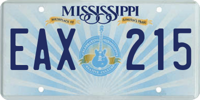 MS license plate EAX215