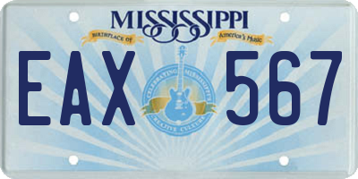 MS license plate EAX567
