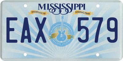 MS license plate EAX579