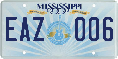 MS license plate EAZ006