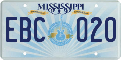 MS license plate EBC020