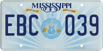 MS license plate EBC039