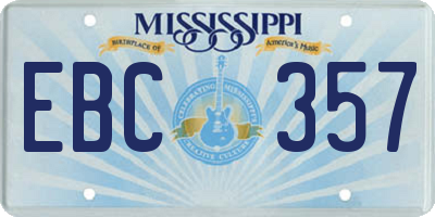 MS license plate EBC357