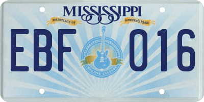 MS license plate EBF016