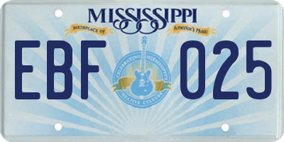 MS license plate EBF025