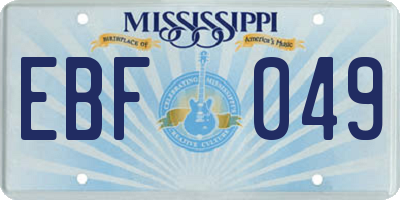 MS license plate EBF049
