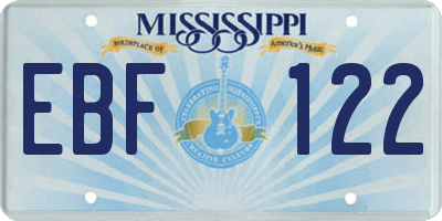 MS license plate EBF122