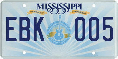 MS license plate EBK005