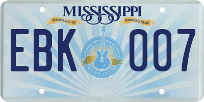 MS license plate EBK007